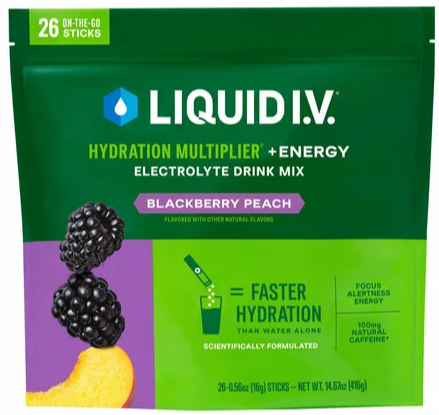 Costco Liquid I.V. Energy Multiplier, 26 Individual Serving Stick Packs, Blackberry Peach