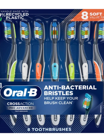 Oral-B CrossAction Pro Advanced Toothbrushes, Soft or Medium Bristle, 8 ct