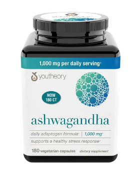 youtheory Ashwagandha 1000 mg, 180 Vegetarian Capsules