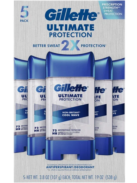 Gillette Ultimate Protection Antiperspirant Deodorant, Non-Irritant Cool Wave, 3.8 oz, 5 ct