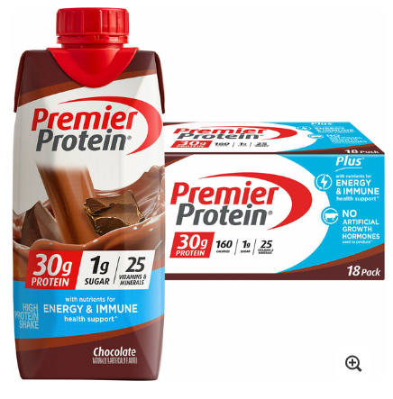 Premier 30g Protein PLUS Energy and Immune Support Shakes, Chocolate, 11 fl oz, 18-pack