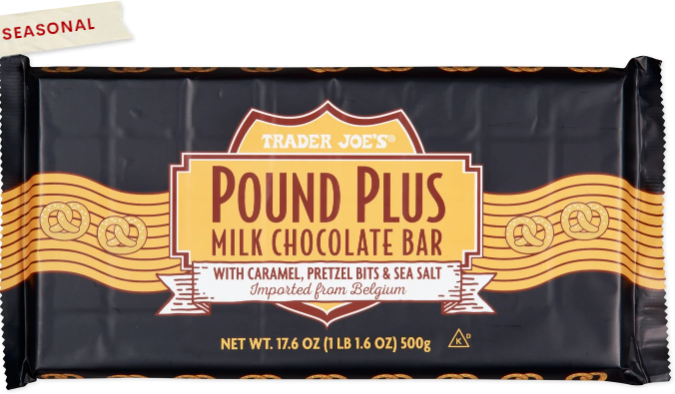 Trader Joe's Pound Plus Milk Chocolate Bar with Caramel, Pretzel, Sea Salt 17.6 oz