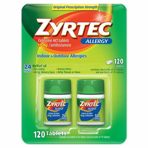 Zyrtec 24 Hour Allergy Relief Antihistamine Cetirizine HCl 10 mg, 120 Tablets