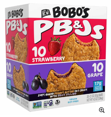 Bobo's PB&Js Oat Sandwich Bar, Variety Pack, 2.1 oz, 20-count