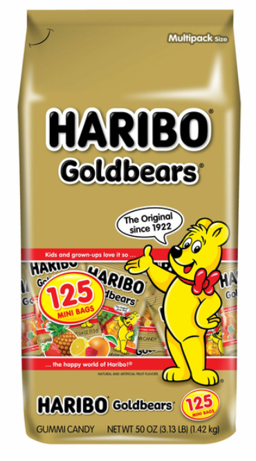 Haribo Goldbears Gummi Candy, Mini Bags, 0.4 oz, 125-count