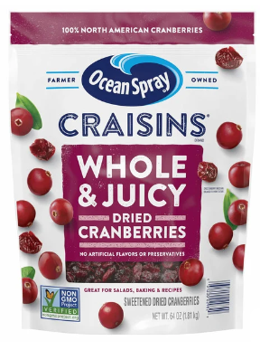 Ocean Spray, Craisins Whole Dried Cranberries, 64 oz