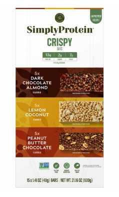 Simply Protein Crispy Bar Variety Pack, 15-count